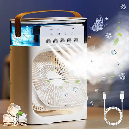 Ventilador Portátil de Mesa Breeze Mini Ar Condicionado Umidificador Climatizador Pode Colocar Gelo elo Luz Led